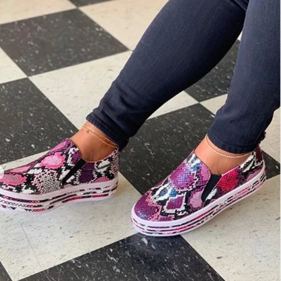 HP NEW Hot Snake Print Pink Purple Sneakers Hi Top Size 6 Snakeskin Animal Print - Picture 3 of 4